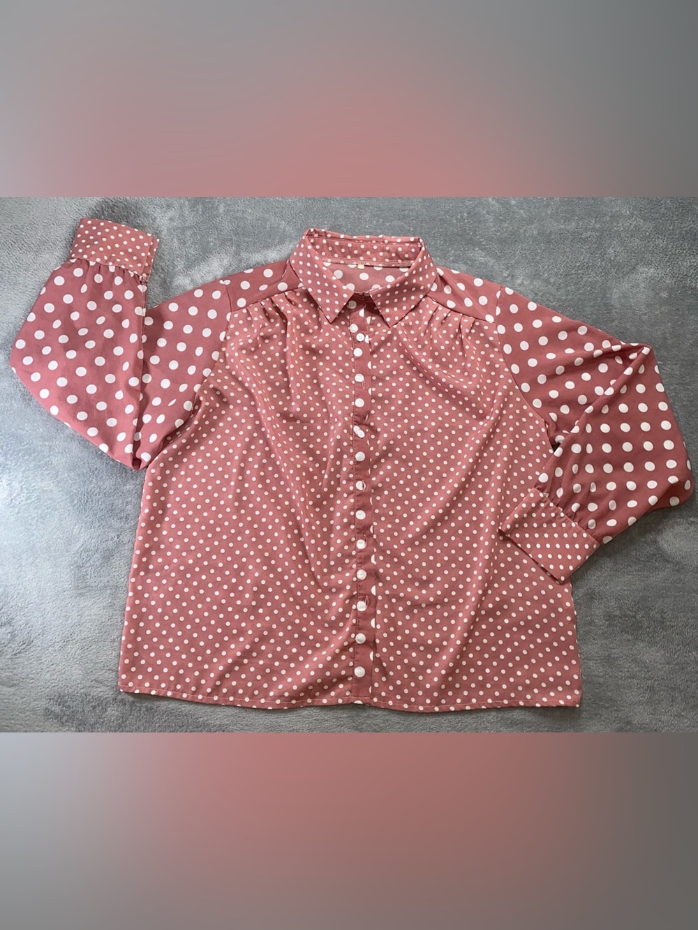 Rose Pink Polka Dot Button-Up Blouse 2xl